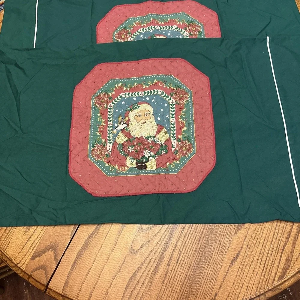 Set Of Green Vintage‎ Canon Queen Pillowcases With Quilted Santa St. Nicholas